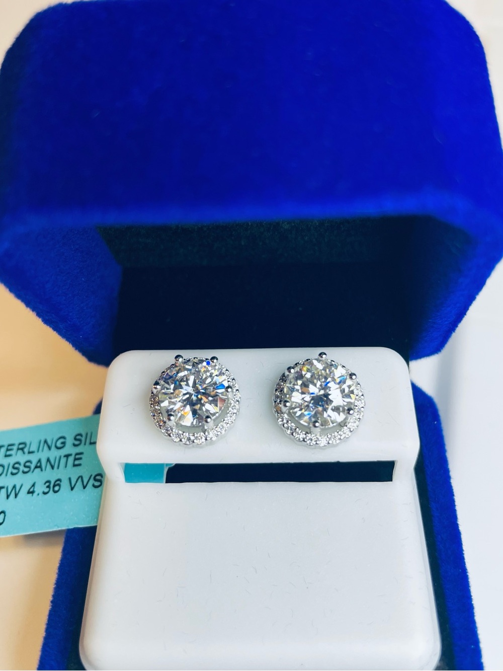 Sterling Silver Round Halo CZ Stud Earrings in White